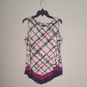 Alfani Cream Tank Top with Pink and Black Plaid Stripe Hem